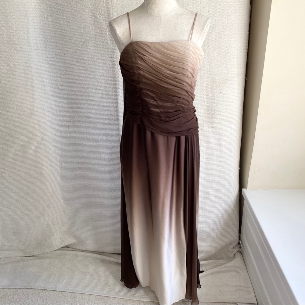 Couture Silk 8 10 Ombré Fade Gathered Dress Brown Formal Gown Prom